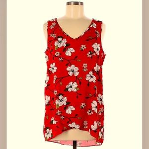 Chelsea and Theodore red floral sleeveless tunic top. Size small.
